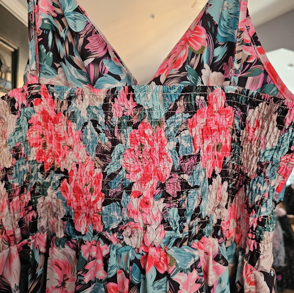 Shein Floral Print Dress - Pink And Black